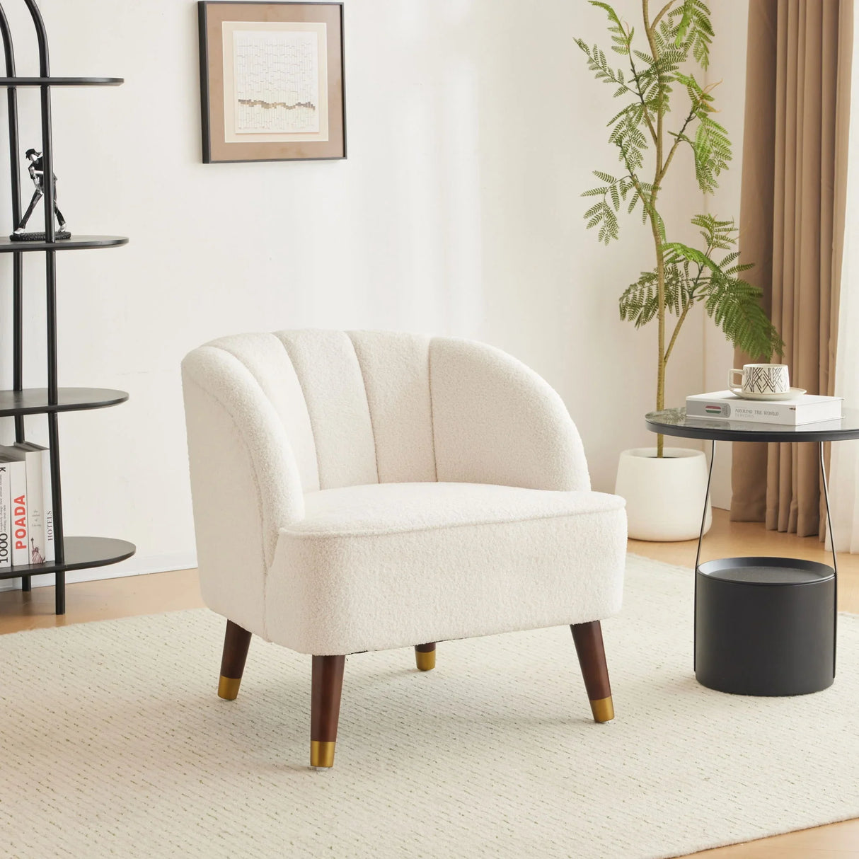 Elegant Upholstered Barrel Accent Chair With Wooden Legs