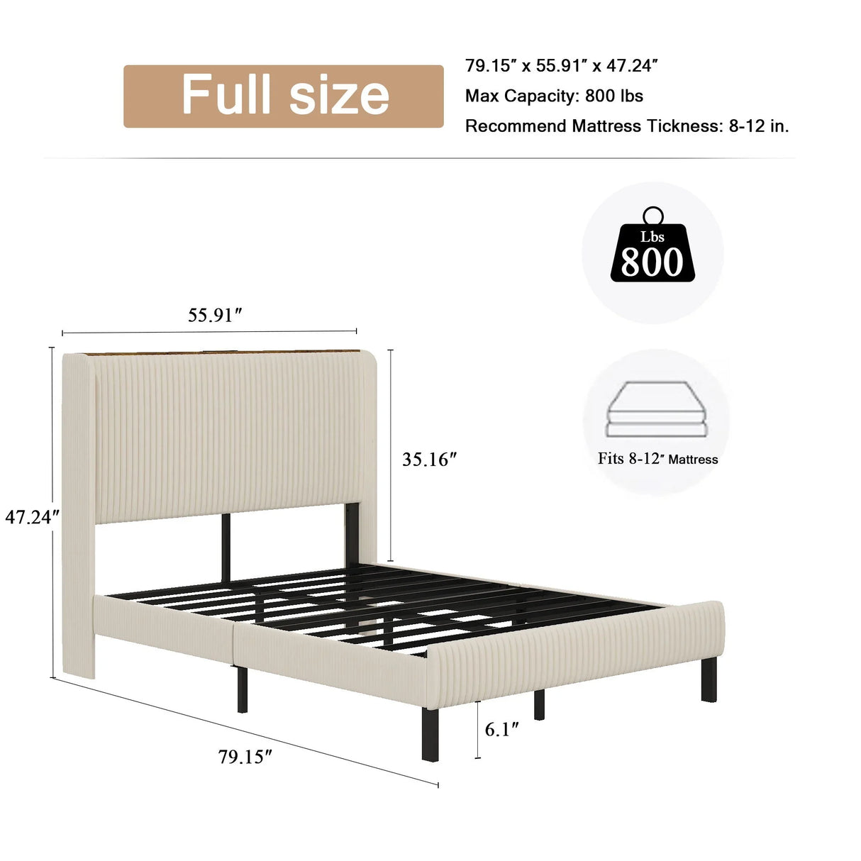 Platform Bed With Metal Frame And Charging Station - Furniture Home Direct