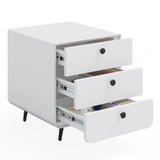 Modern Night Stand Storage Cabinet For Living Room Bedroom, Steel Cabinet With 3 Drawers, Bedside Furniture, Circular Handle - White - Furniture Home Direct