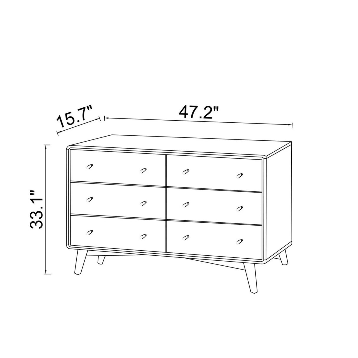Mid-Century Modern White Dresser 6 Drawer - Dark Brown / White - Furniture Home Direct