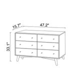 Mid-Century Modern White Dresser 6 Drawer - Dark Brown / White - Furniture Home Direct
