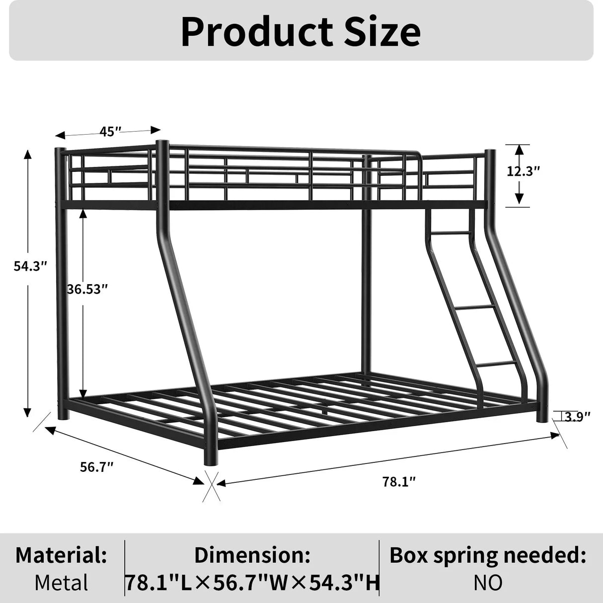 Bunk Bed Frame With Ladder And Guardrail, Heavy Duty Noise Free Design Metal Construction - Furniture Home Direct
