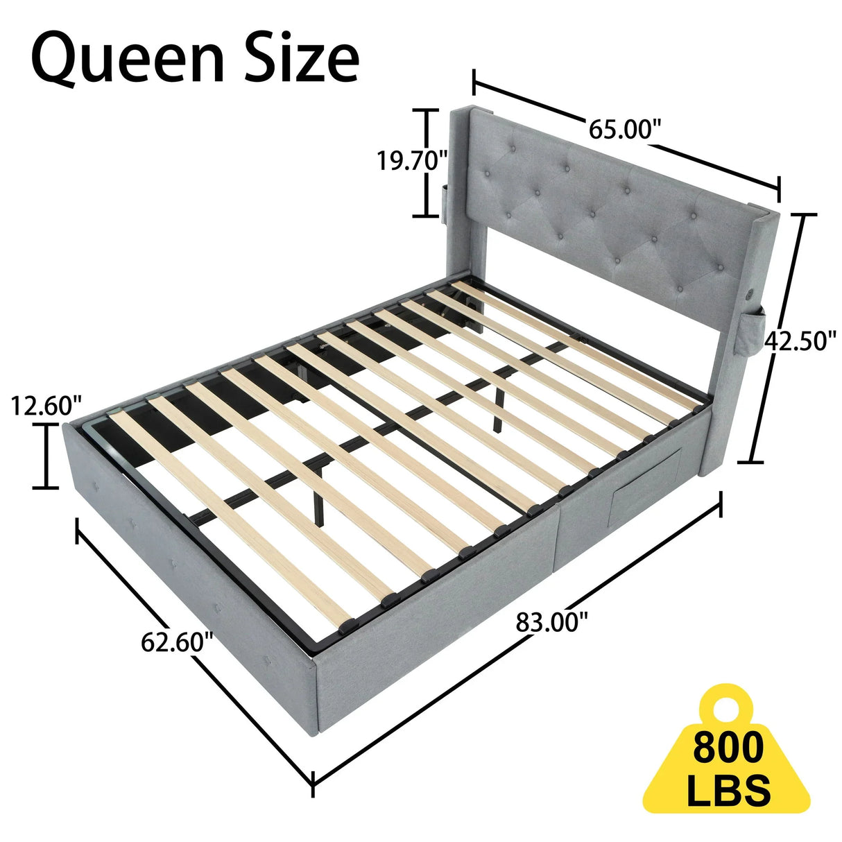 Bed With Gas Lift Storage, USB Ports - Furniture Home Direct
