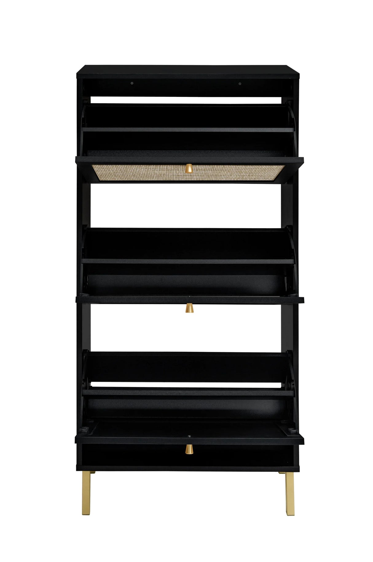 Rattan 3 Door Shoe Rack, Freestanding Modern Shoe Storage Cabinet, for Entryway - Furniture Home Direct