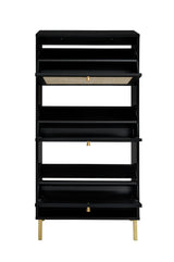 Rattan 3 Door Shoe Rack, Freestanding Modern Shoe Storage Cabinet, for Entryway - Furniture Home Direct