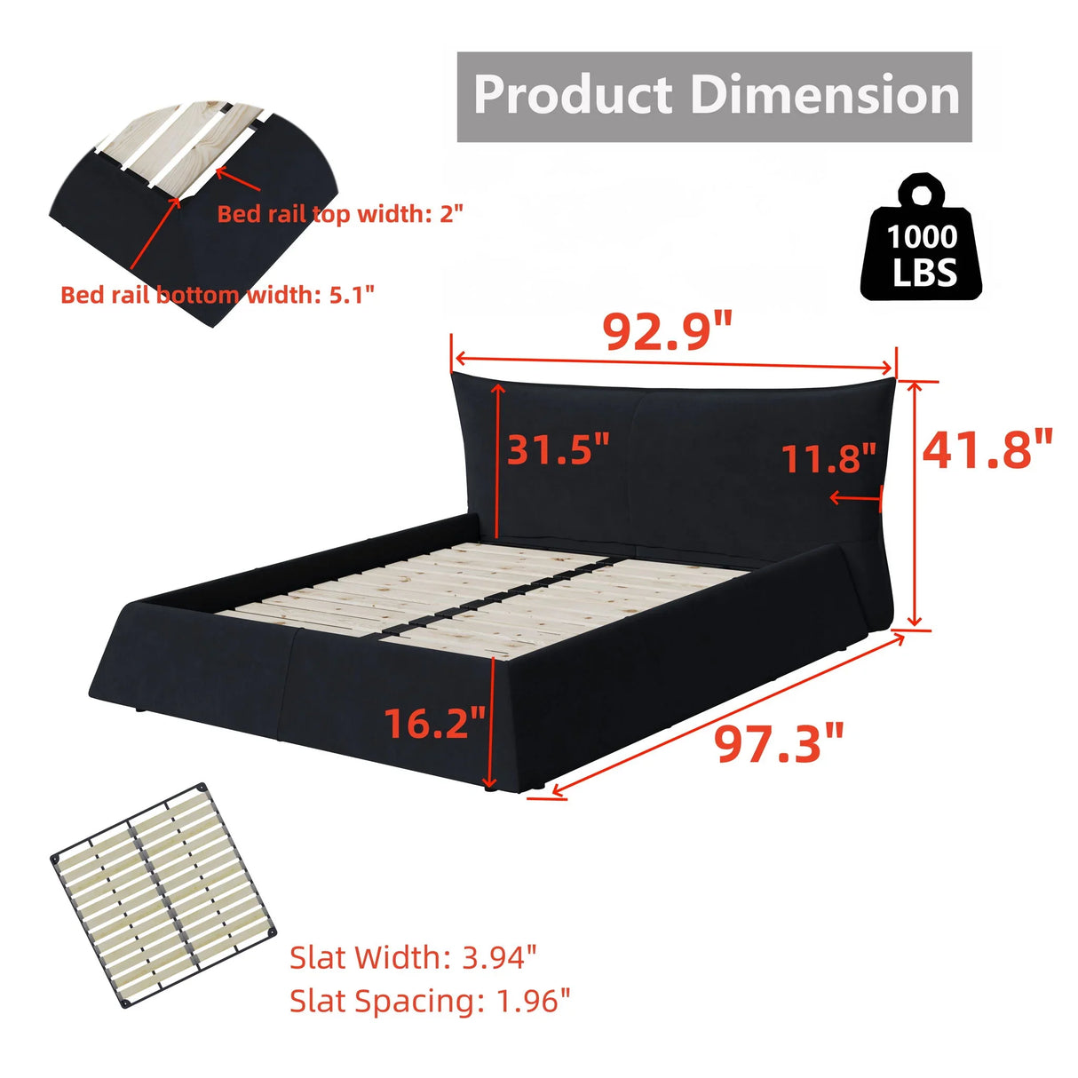 Upholstered Platform Bed With Special Shaped Velvet Headboard - Furniture Home Direct