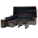 7 Piece Patio Furniture Set With Retractable Canopy Wicker Rattan Sectional Sofa Set Patio Furniture With Washable Cushions For Lawn, Garden, Backyard, Poolside Wicker And Cushion - Gray / Black - Furniture Home Direct