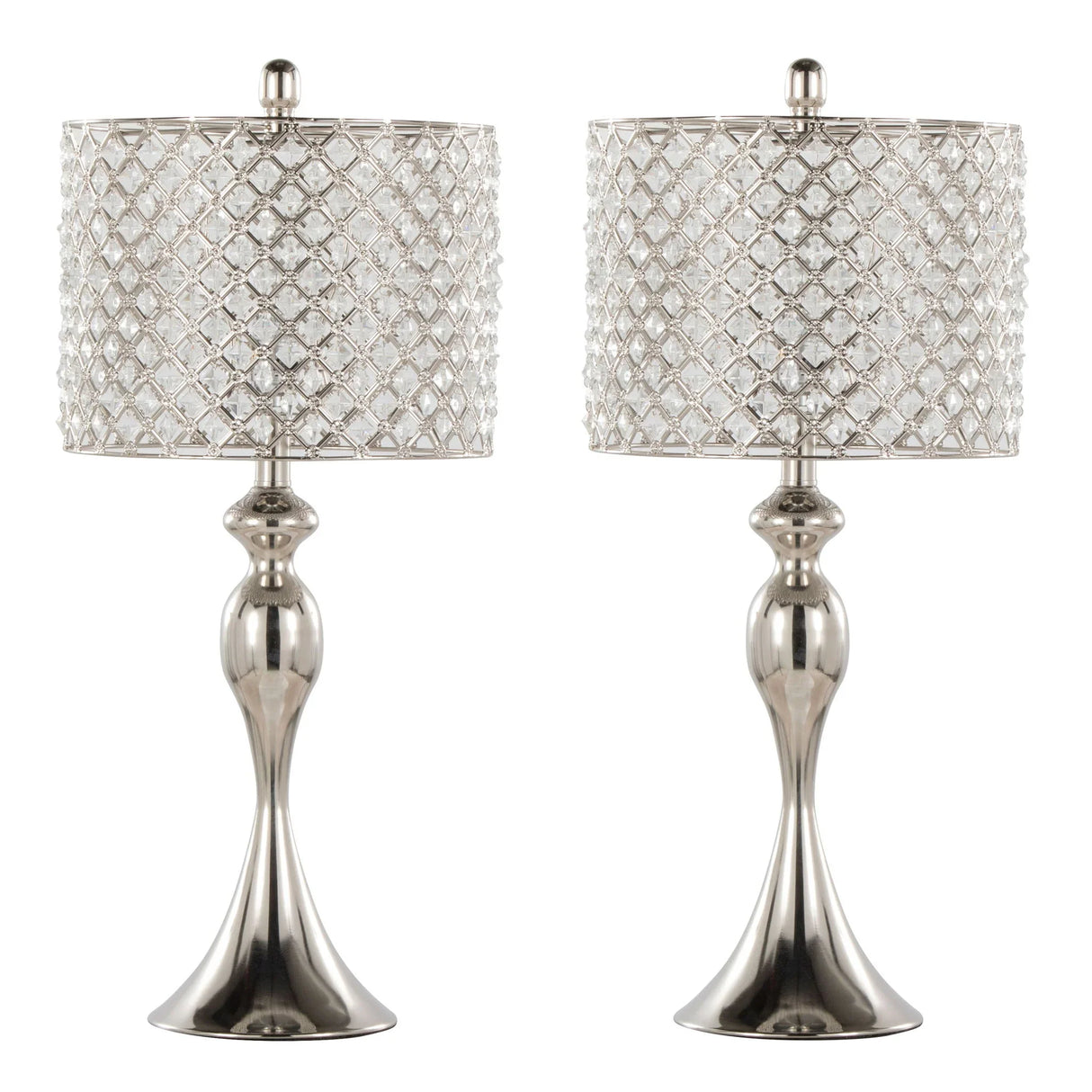 Ashland - Contemporary Table Lamp Square Clear Crystal (Set of 2) - Polished Nickel - Furniture Home Direct
