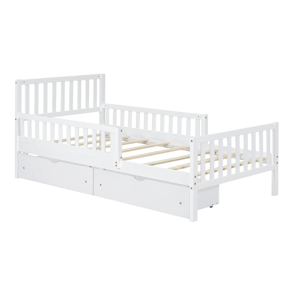 Platform Bed With Guardrails On Both Sides And 2 Storage Drawers - Furniture Home Direct