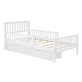 Platform Bed With Guardrails On Both Sides And 2 Storage Drawers - Furniture Home Direct