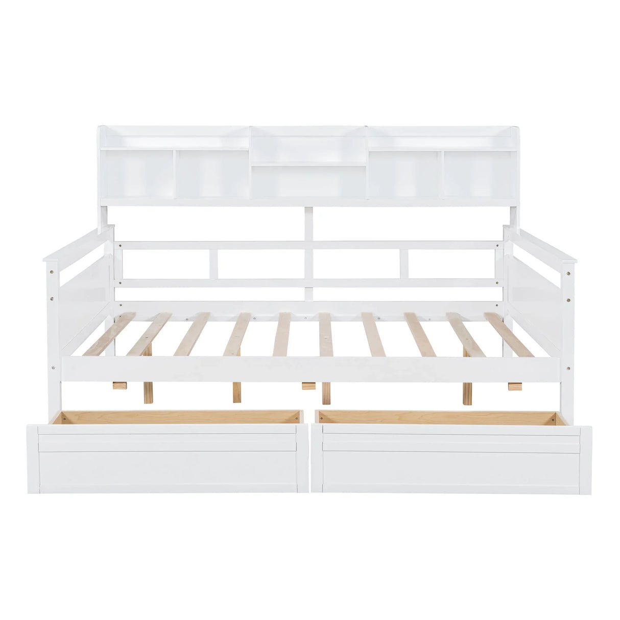 Daybed, Wood Slat Support, With Bedside Shelves And Two Drawers - Furniture Home Direct