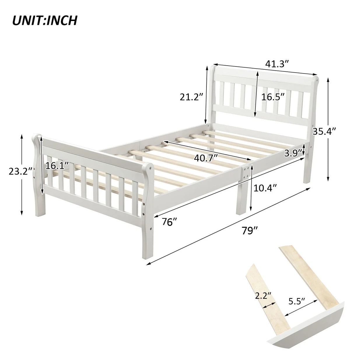 Platform Bed, Mattress Foundation Sleigh Bed With Headboard, Footboard, Slat Support - Furniture Home Direct