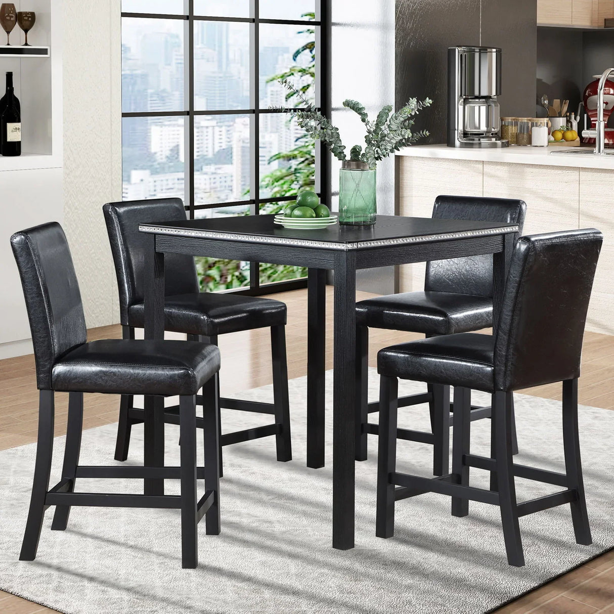 5 Pieces Counter Height Table Set, Kitchen Table With Square Table And 4 Upholstered Chairs - Furniture Home Direct