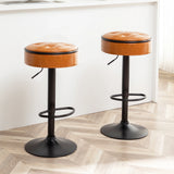 Bar Stool Round Tufted PU Leather Adjustable Height Brown - Furniture Home Direct