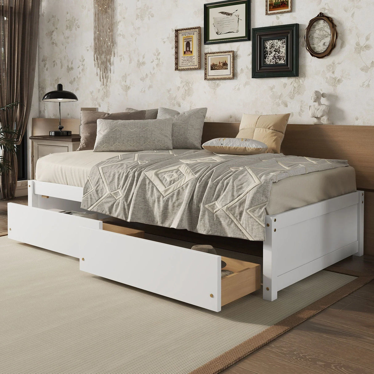 Twin Bed With 2 Drawers, Solid Wood, No Box Spring Needed - Furniture Home Direct