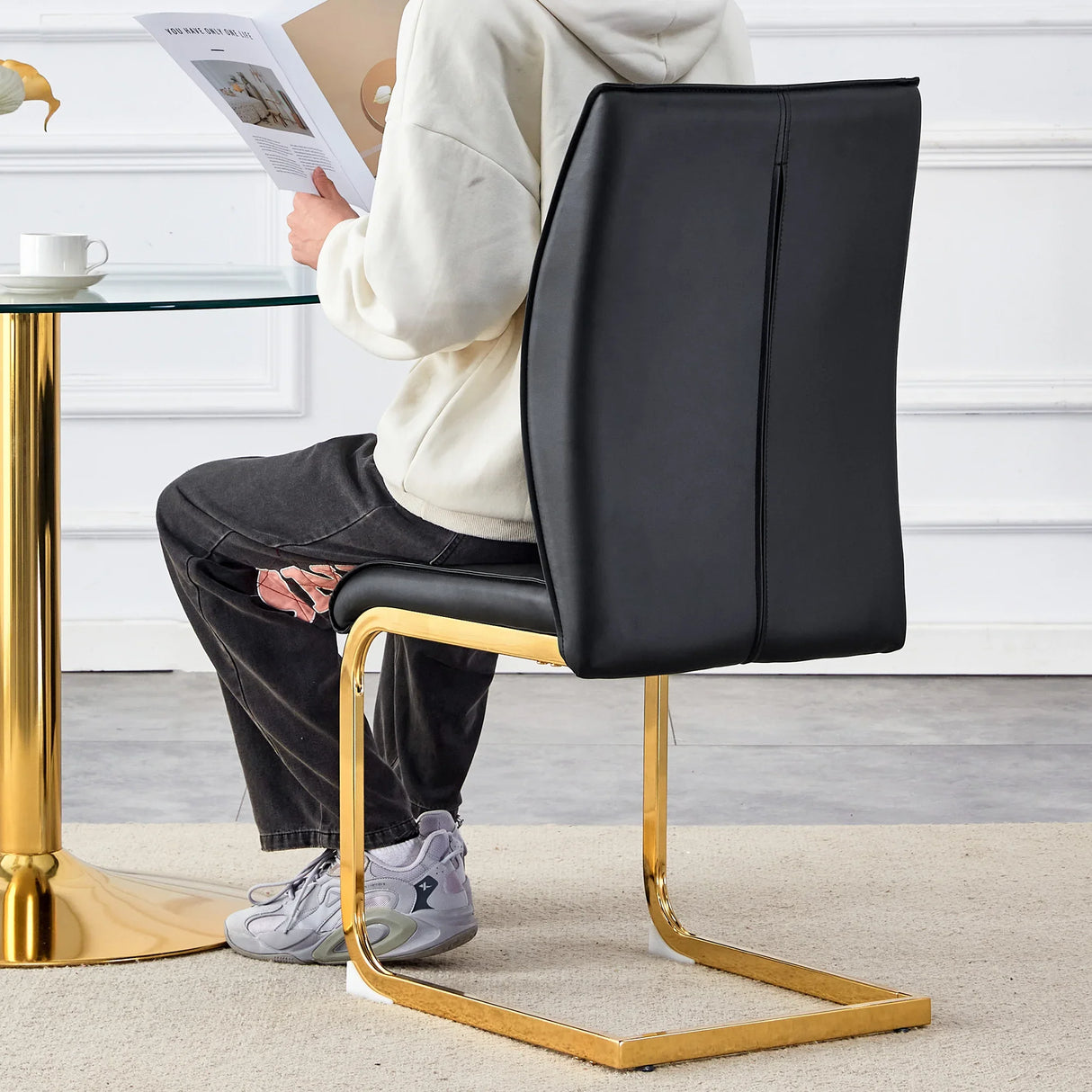 Dining Chairs Set 4 Modern PU Leather Gold Frame Black - Furniture Home Direct