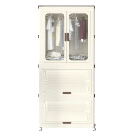 Portable Wardrobe Closet Storage Organizer With Magnetic Doors And Hanging Rod - Cream White - Furniture Home Direct