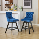 Bar Stools Swivel Velvet Tufted Nailhead Trim Set of 2 Blue - Furniture Home Direct