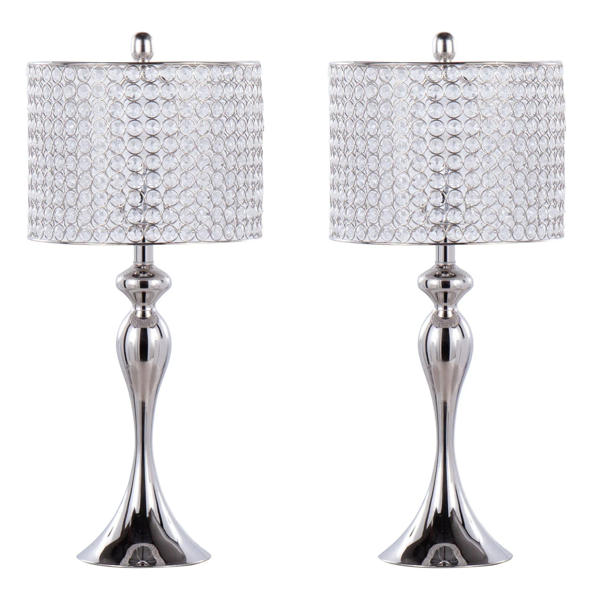 Ashland - Contemporary Table Lamp Round Clear Crystal Beads (Set of 2) - Polished Nickel - Furniture Home Direct