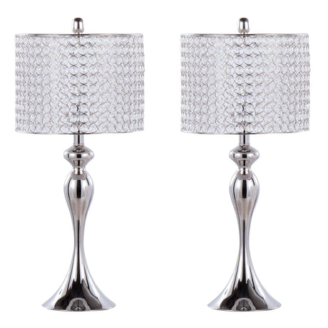 Ashland - Contemporary Table Lamp Round Clear Crystal Beads (Set of 2) - Polished Nickel - Furniture Home Direct