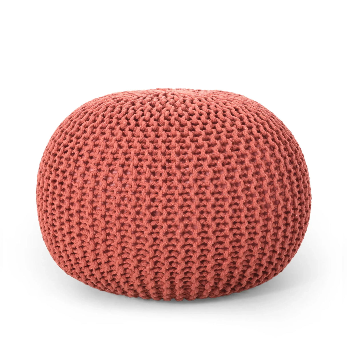 Bordeaux - Knitted Cotton Round Pouf Ottoman, Floor Cushion - Furniture Home Direct