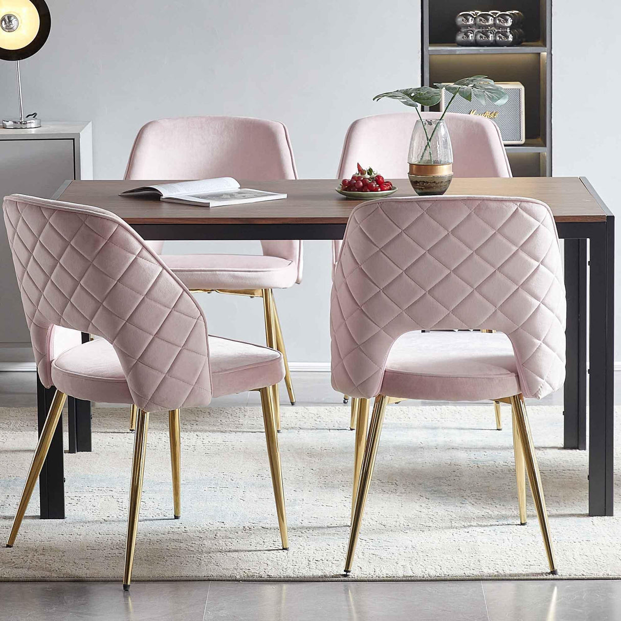 Velvet Dining Chairs With Metal Legs And Hollow Back Upholstered Dining Chairs - Furniture Home Direct