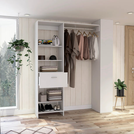 Closet System With Drawer Shelves Hanging Rod White - Furniture Home Direct