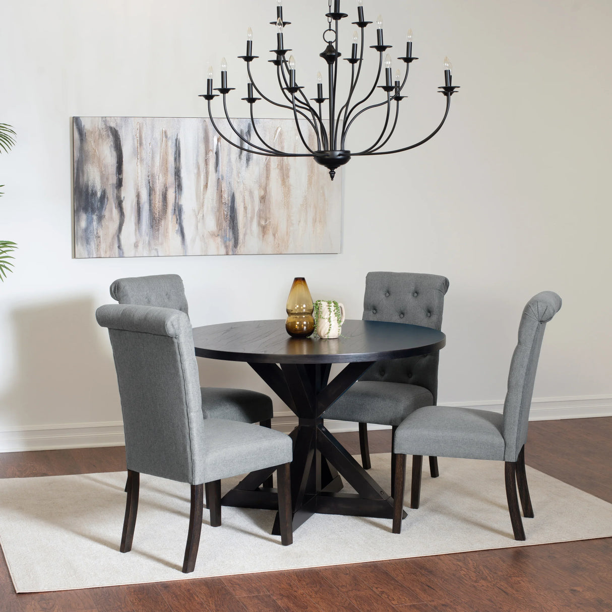Dining Set Round Table With Four Upholstered Chairs Black - Furniture Home Direct