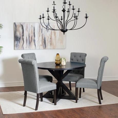 Dining Set Round Table With Four Upholstered Chairs Black - Furniture Home Direct
