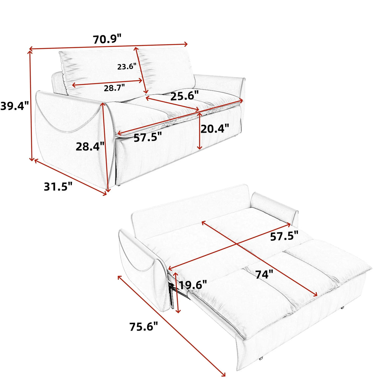 Pull Out Sofa Bed, 3 Seat Convertible Sleeper Sofa With 2 In 1 Pillow And Blanket Set - Furniture Home Direct
