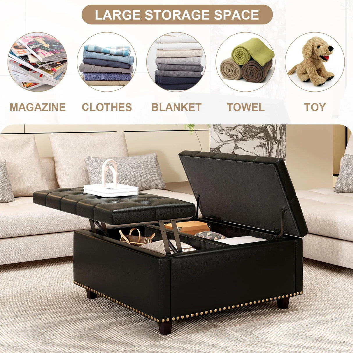 Large Square Storage Ottoman With 2 Storage Doors - Furniture Home Direct