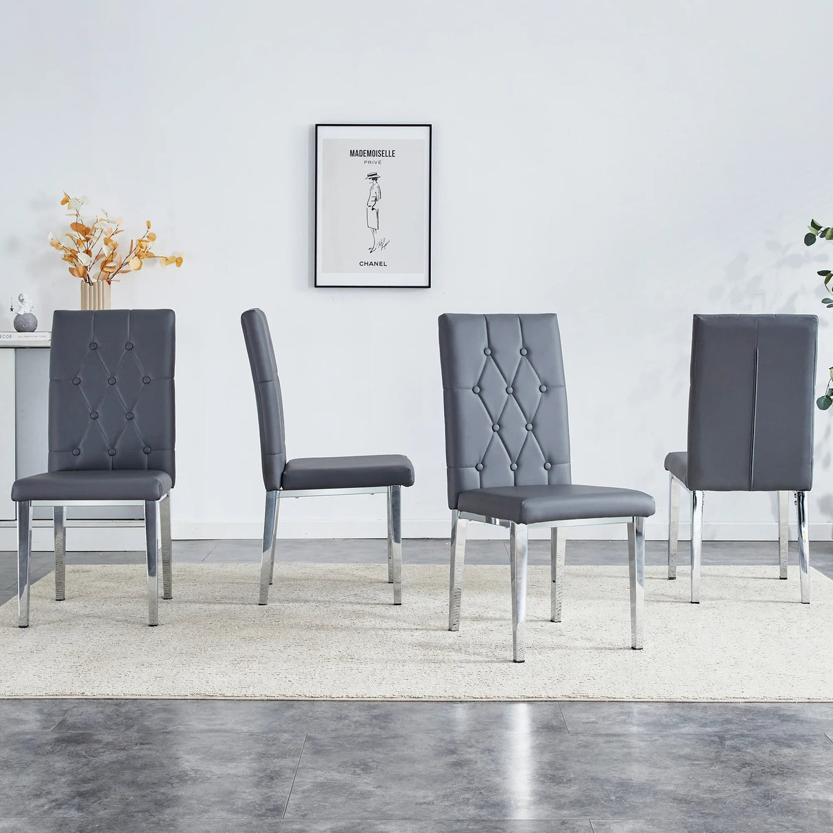 Dining Chairs Tufted Back Chrome Legs Charcoal Gray - Furniture Home Direct