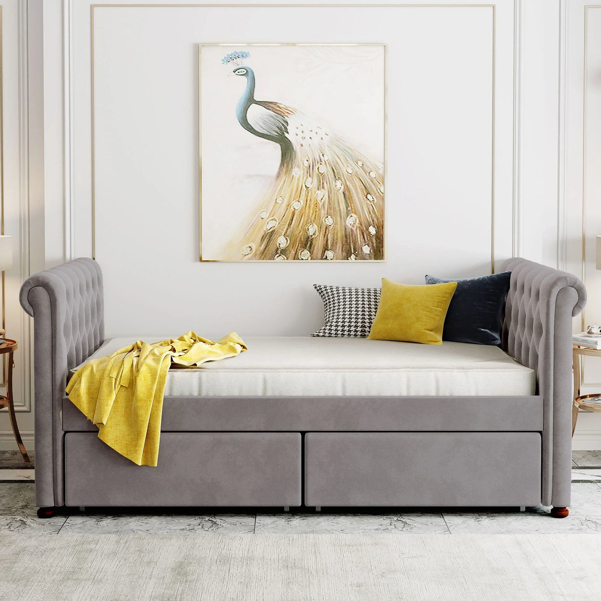 Upholstered Daybed, Wood Slat Support - Furniture Home Direct
