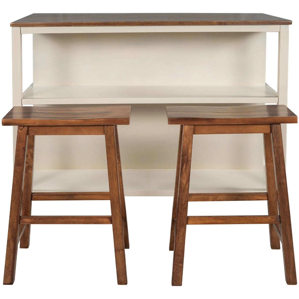 Kitchen Island Set With Stools 45 Inch Top Walnut Off White - Furniture Home Direct