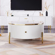 Round Coffee Table with Drawers and Gold Accents White - Furniture Home Direct