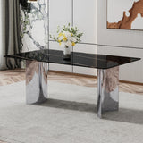 Modern Minimalist Dining Table With Imitation Marble Glass Desktop And Metal Legs - Furniture Home Direct