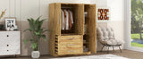 Wardrobe Armoire with Four Doors and Three Drawers Natural - Furniture Home Direct