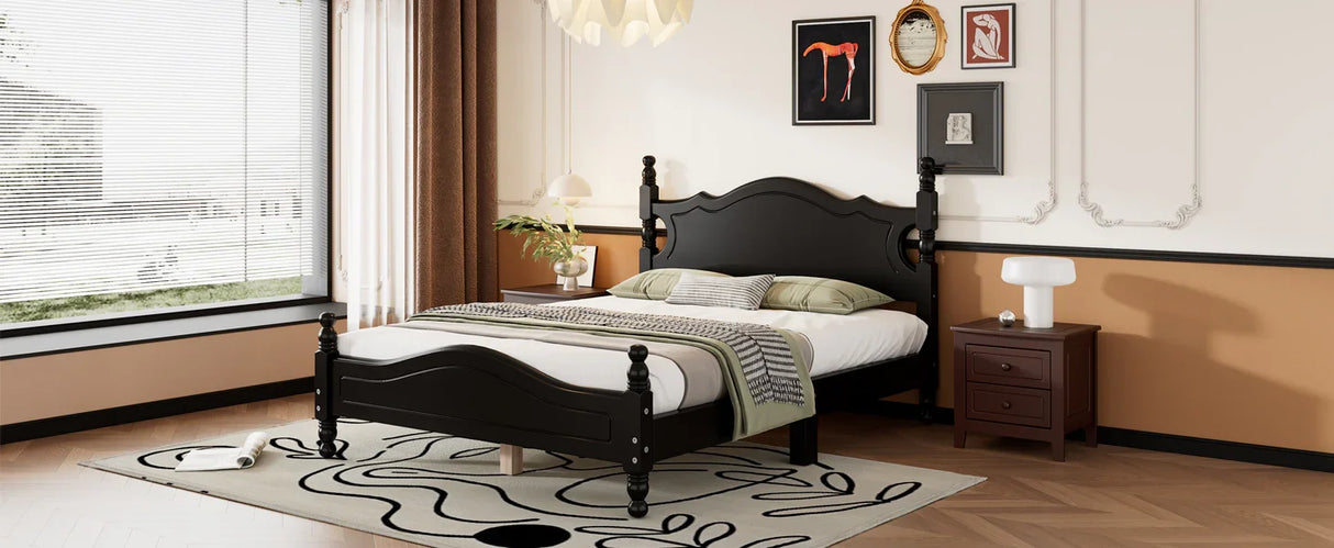 Platform Bed Full Size Wood Frame With Slat Support Black - Furniture Home Direct