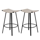 Counter Height Bar Stools Backless Handwoven Kitchen Dining Chairs With Round Footrest (Set of 2) Weaving Pub Stoo - Creamy White - Furniture Home Direct