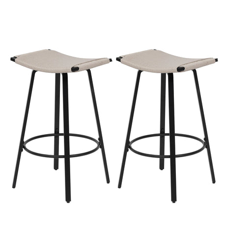 Counter Height Bar Stools Backless Handwoven Kitchen Dining Chairs With Round Footrest (Set of 2) Weaving Pub Stoo - Creamy White - Furniture Home Direct
