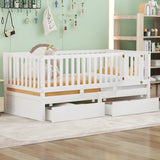 Daybed With Fence Guardrails And 2 Drawers, Split Into Independent Floor Bed & Daybed - Furniture Home Direct