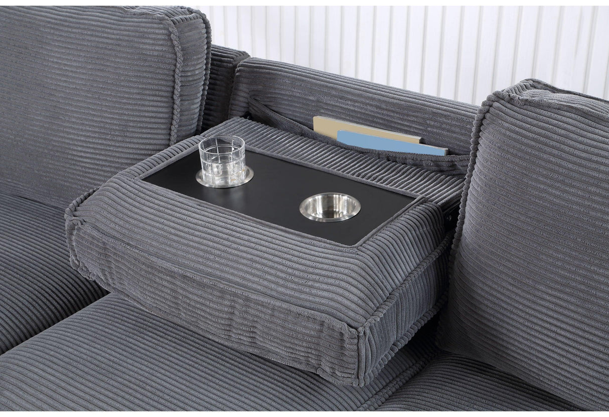 Sleeper Sectional Sofa With Chaise Corded Fabric Dark Gray - Furniture Home Direct