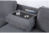 Sleeper Sectional Sofa With Chaise Corded Fabric Dark Gray - Furniture Home Direct