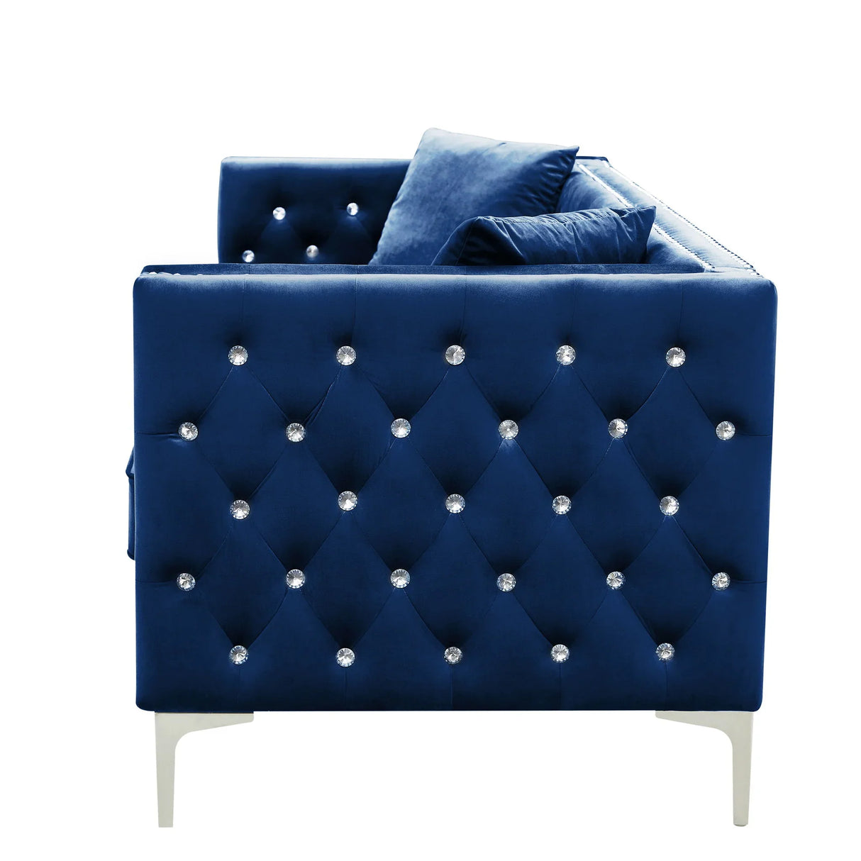 Wide Sofa With Jeweled Buttons Square Arm, 2 Pillows - Furniture Home Direct