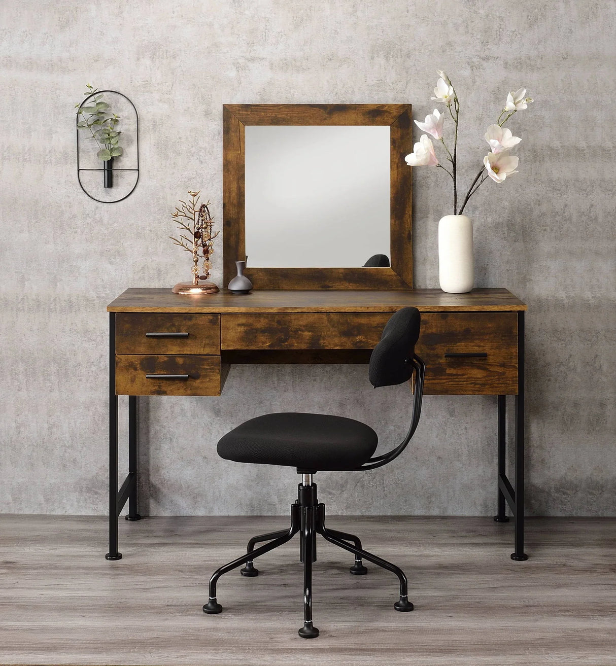 Juvanth - Rustic Vanity Desk Mirror - Oak - Furniture Home Direct