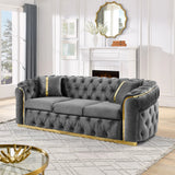 Button Tufted Couch With 2 Pillows, 3 Seater Luxury Chesterfield Sofa - Furniture Home Direct