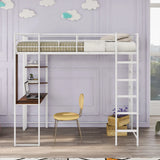 Hearth & Haven - Twin Metal Loft Bed With 2 Shelves And One Desk - White - Furniture Home Direct