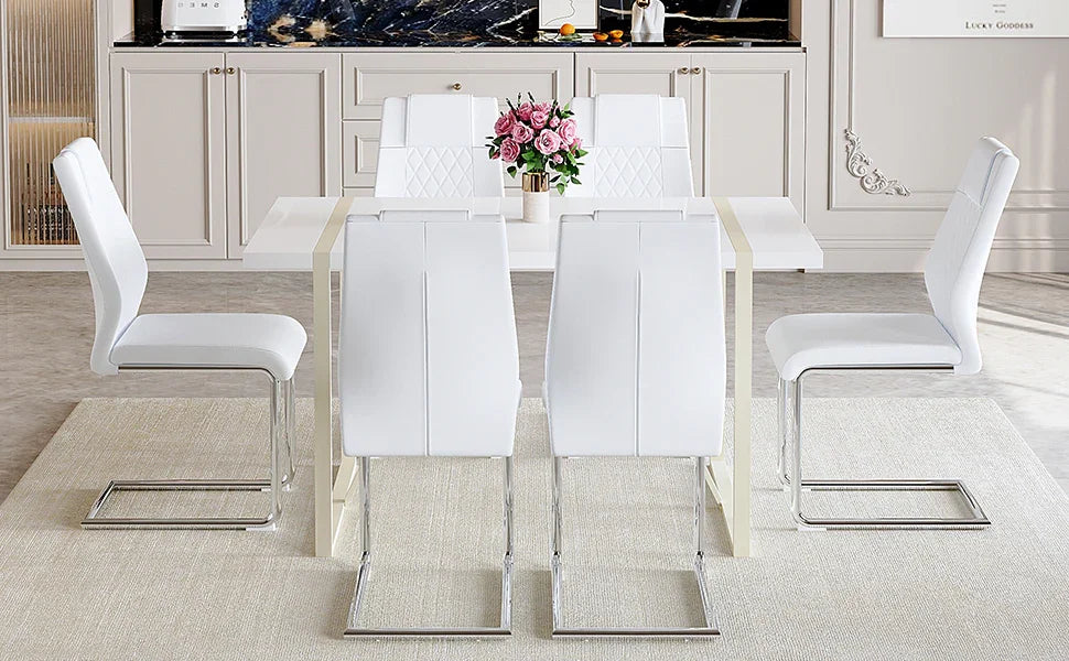 Dining Set with 7 Piece Table and Chairs Modern White - Furniture Home Direct
