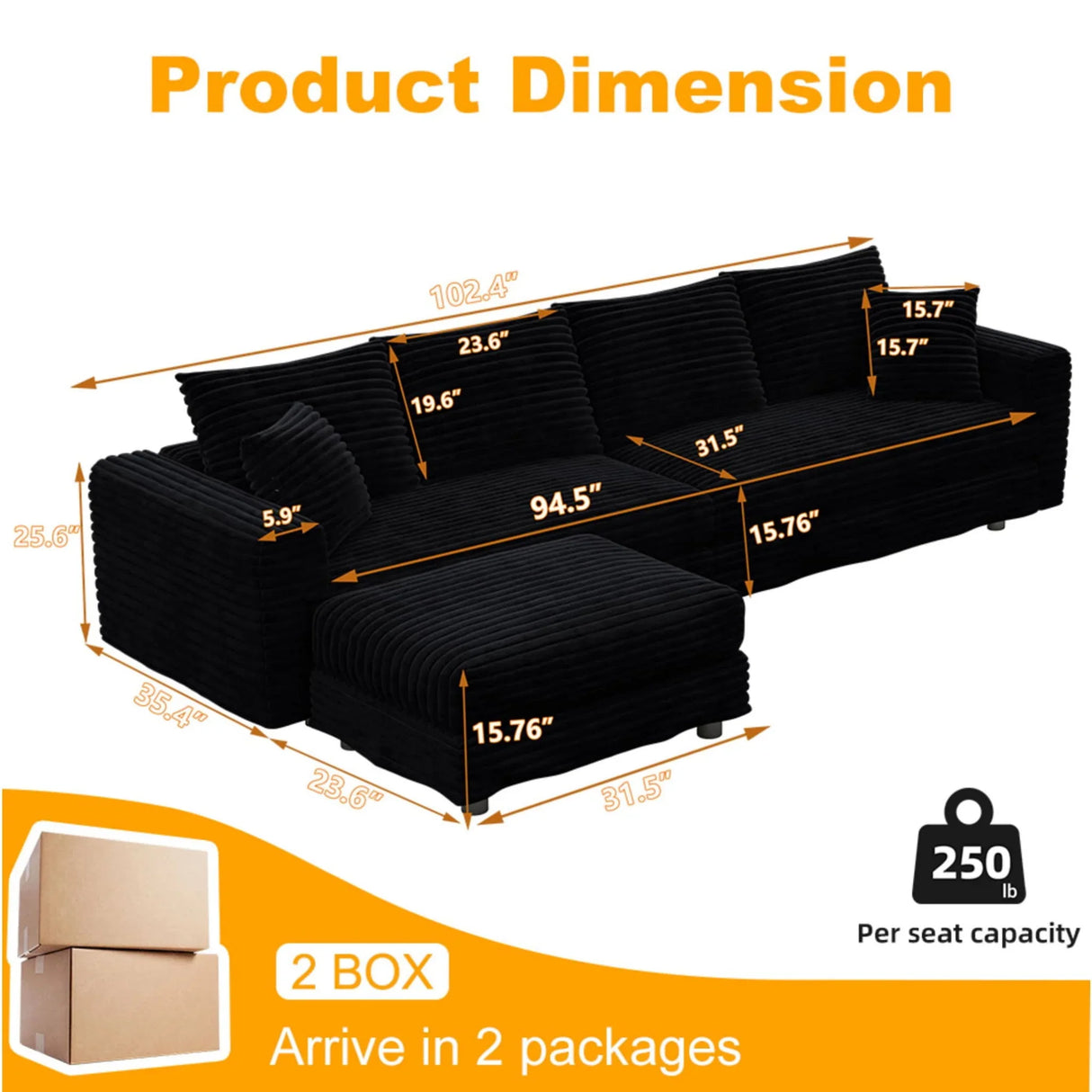 Deep Seat Convertible Sofa With Soft Pillows And Ottomans - Furniture Home Direct