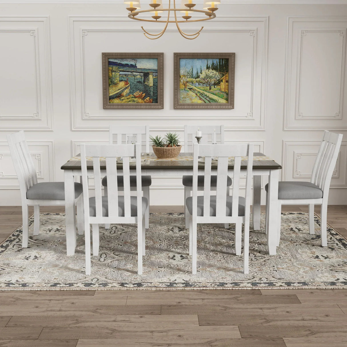 Dining Table Set Retro Style With Extendable Table And Upholstered Chairs - Furniture Home Direct